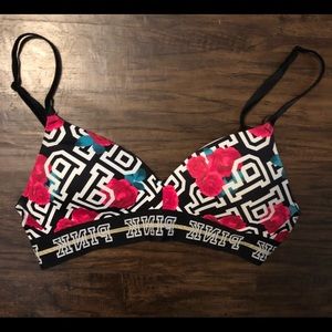 PINK Wear Everywhere Wireless Bra Black Logo Rose 34A